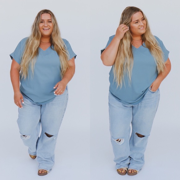 plus dusty blue top - Picture 1 of 3